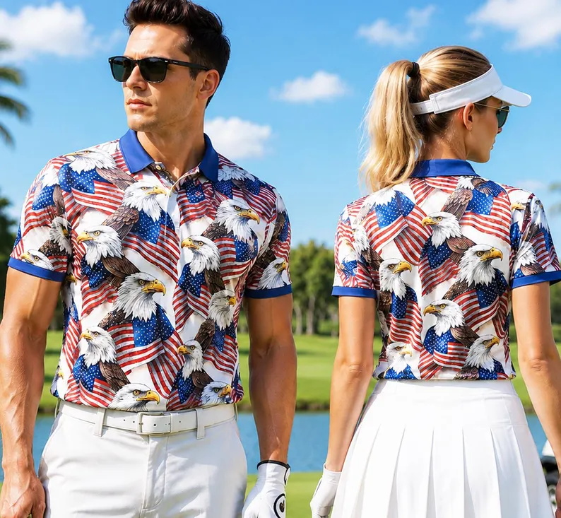 3D Printing Eagle - Erkek Vatansever Golf Polo Gömlek Amerikan
